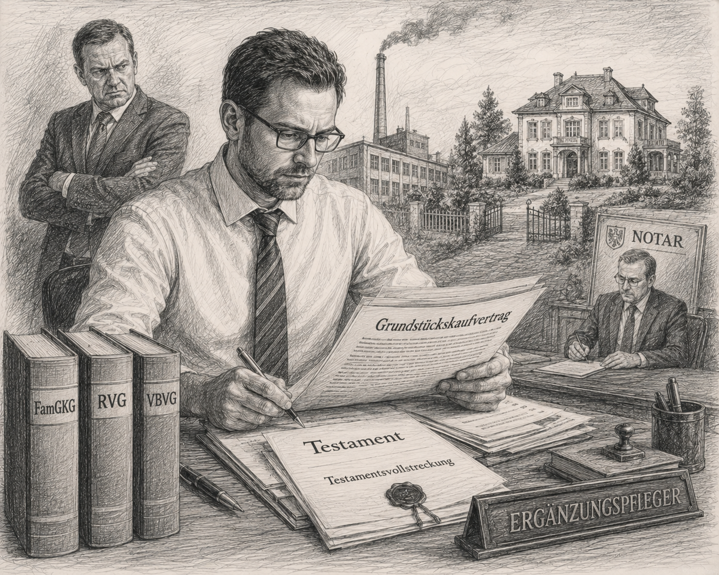 Ergänzungspfleger prüft Notarvertrag und Testament und überwacht Testamentsvollstrecker